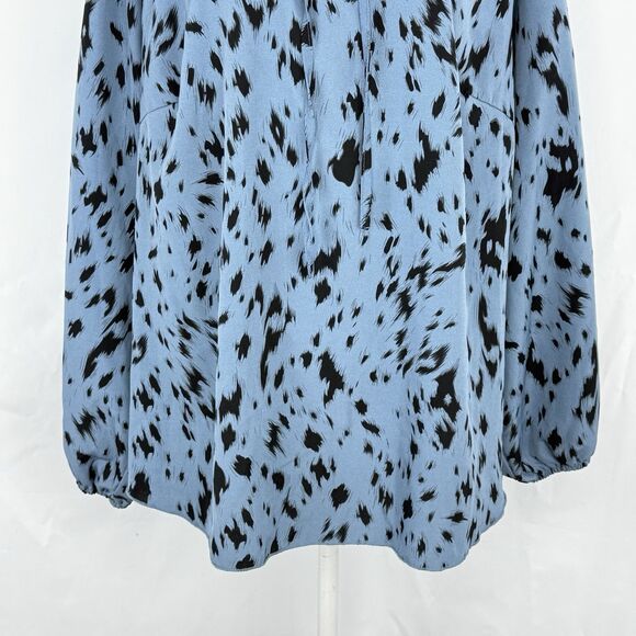 Womens Plus Size 3XL Allover Print Tie Neck Blouse Long Sleeves Dusty Blue - Picture 14 of 16